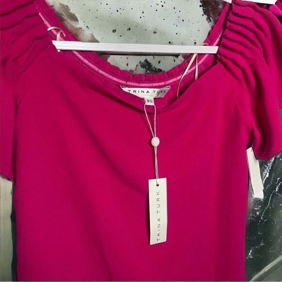 Trina Turk Off-The-Shoulder Flutter Sleeve, Pink Flash, XS - Picture 3 of 6